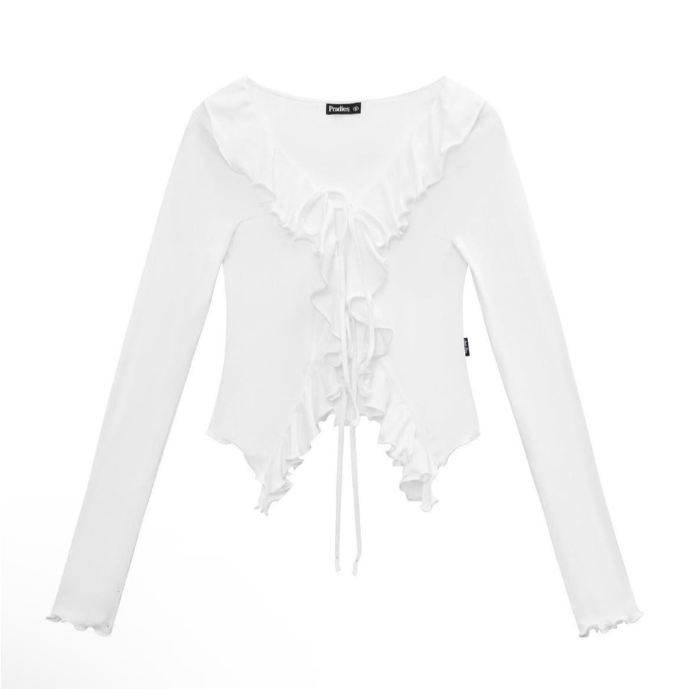 White Ruffled Long Sleeve Tie Front Blouse